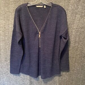 Soft Surroundings Women Valentina Sweater M Navy 1/2 Zip Slub Minimalist Capsule